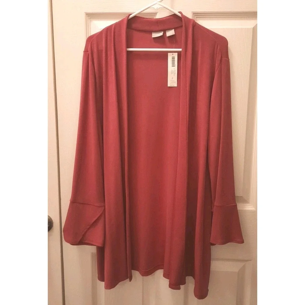 New Chicos Travelers Split Sleeve Jacket Ruby Red Size 2 Open Cardigan Casual... - Picture 3 of 10